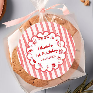 Red Stripes Hand Drawn Birthday Party Sticker