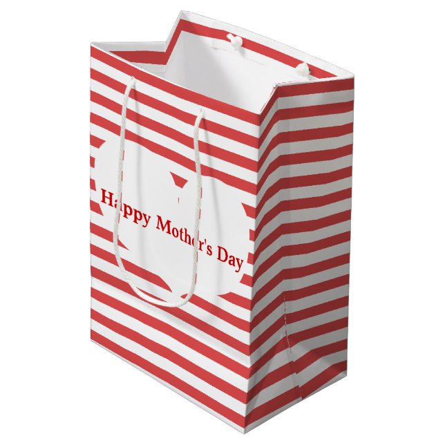 Red Stripes &  Heart | Mother's Day Gift Bag (Front Angled)