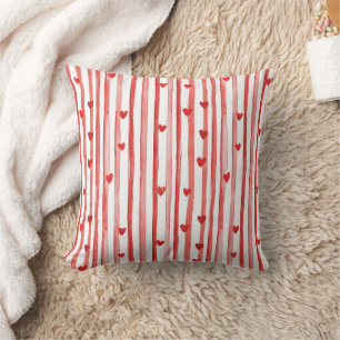 Red Stripes & Hearts Cushion