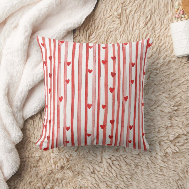 Red Stripes & Hearts Cushion (Blanket)