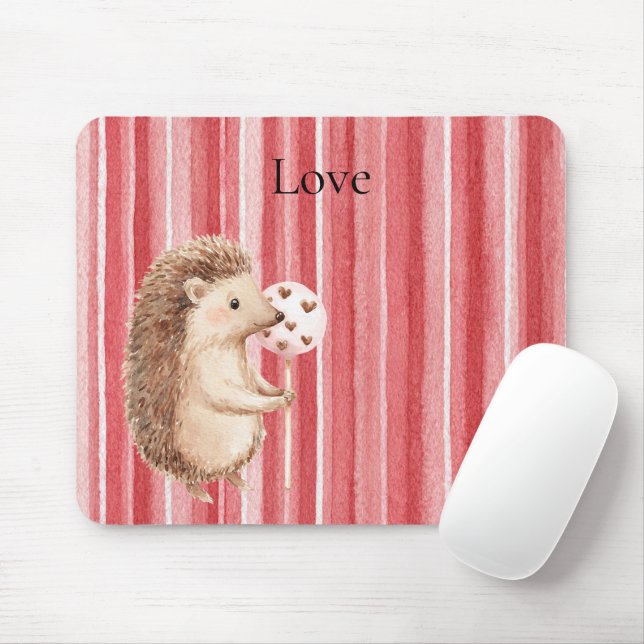 Red Stripes Hedgehog Hearts Balloon Mouse Pad (With Mouse)