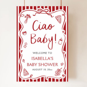 Red Stripes Italian Ciao Baby Baby Shower Welcome Poster