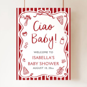Red Stripes Italian Ciao Baby Baby Shower Welcome Poster