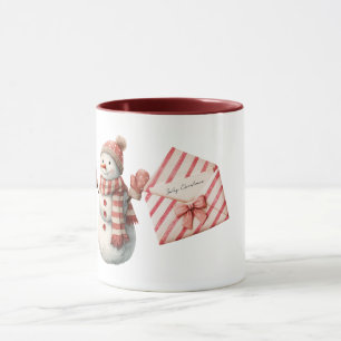 Red Stripes Jolly Christmas Snowman Mug