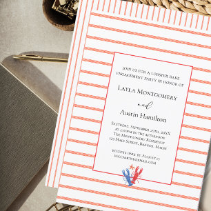 Red Stripes Minimalist Lobster Engagement Party Invitation