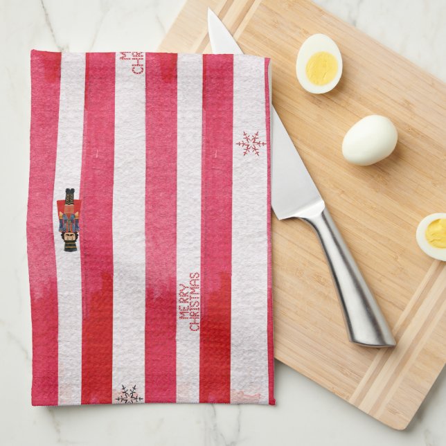 Red Stripes Nutcracker Christmas Kitchen Towel (Quarter Fold)