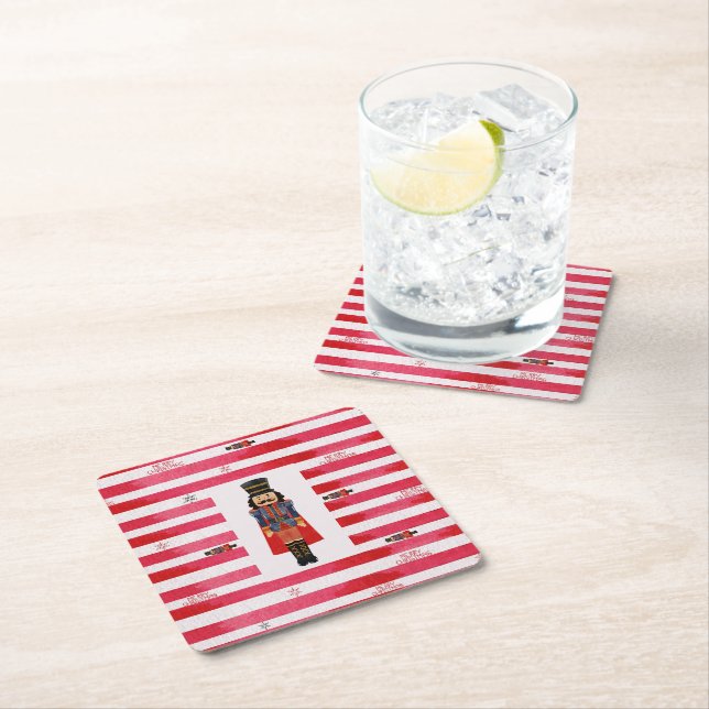 Red Stripes Nutcracker Christmas Paper Coasters (Insitu)