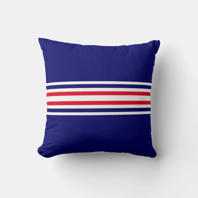 Red Stripes on Navy Blue & White Throw Pillow (Front)