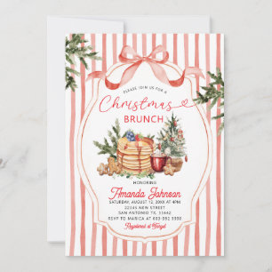 Red Stripes Pancake Holiday Party Christmas Brunch Invitation