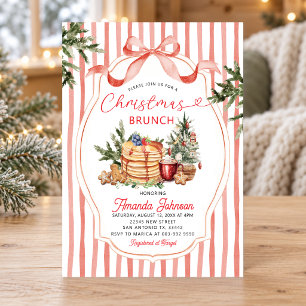 Red Stripes Pancake Holiday Party Christmas Brunch Invitation