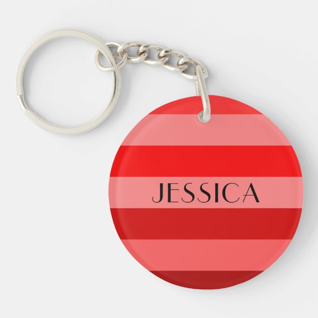 Red Stripes Pattern Personalised Name Key Ring (Front)