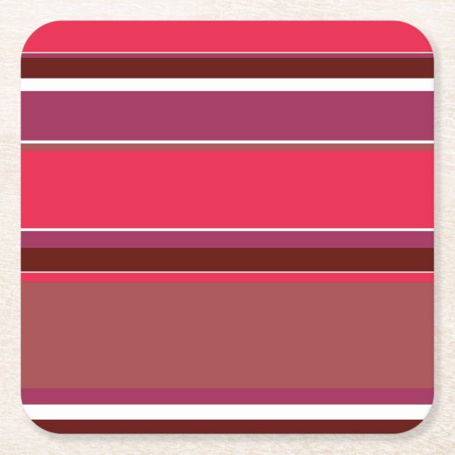 Red stripes square paper coaster (Front)