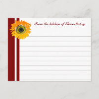 Red Stripes Sunflower Personalised Recipe Cards