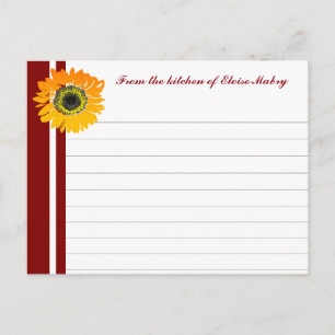 Red Stripes Sunflower Personalised Recipe Cards