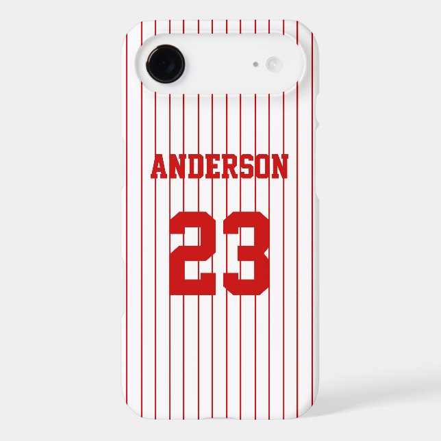 Red Stripes White Baseball Jersey Name Number (Back)