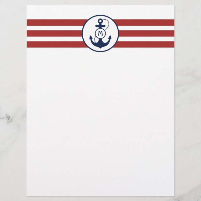Red Stripes with Nautical Anchor and Monogram (Front)