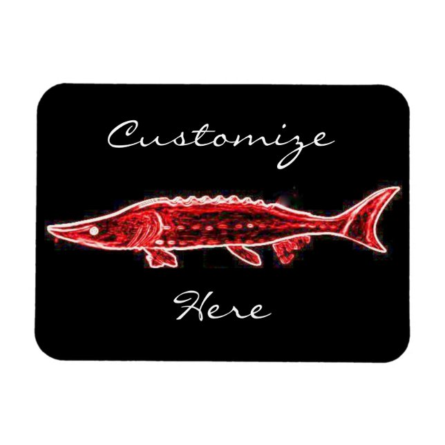 red sturgeon on black magnet (Horizontal)