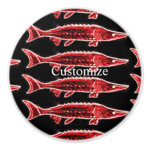 red sturgeon swimming ceramic knob