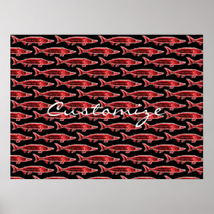 red sturgeon swimming poster