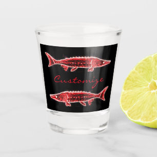red sturgeon swimming  shot glass