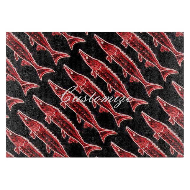 red sturgeons swimming black cutting board (Front)
