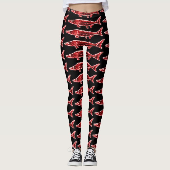 red sturgeons swimming black leggings (Front)