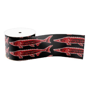 red sturgeonson on black grosgrain ribbon