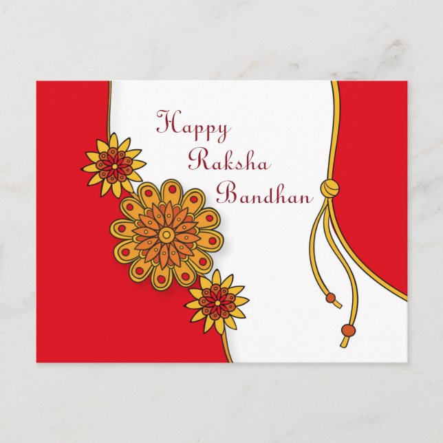 Red Stylised Happy Raksha Bandhan Postcard (Front)