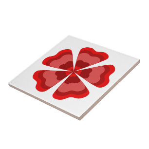 Red Stylised Retro Flower Ceramic Tile