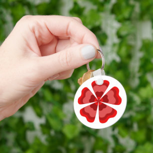 Red Stylised Retro Flower  Key Ring