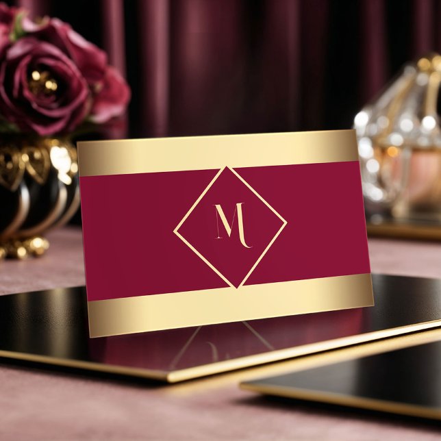 Red Stylish Geometric Gold Frame Modern Business Card (Creator Uploaded)