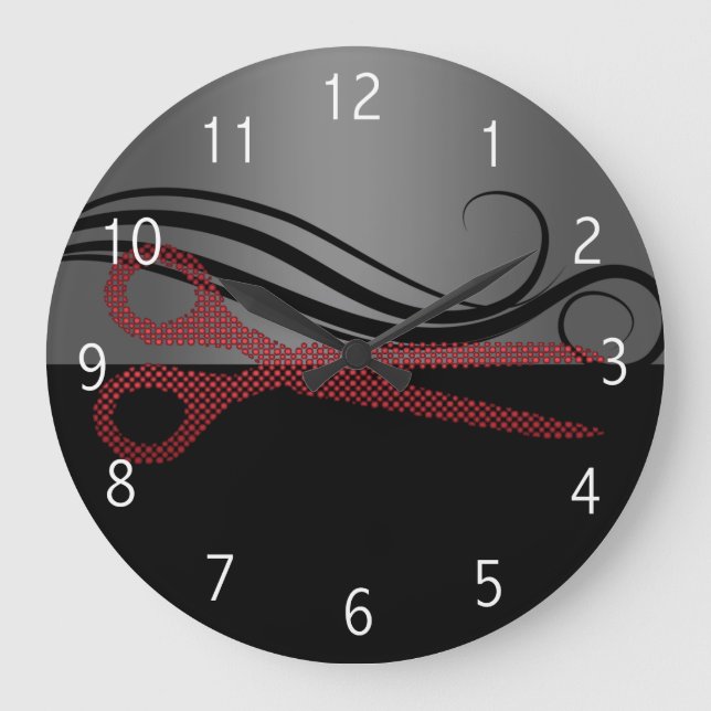 Red stylish hair salon clock (Front)