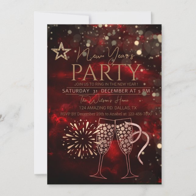 Red stylish NEW YEAR'S Party Invitation (Front)