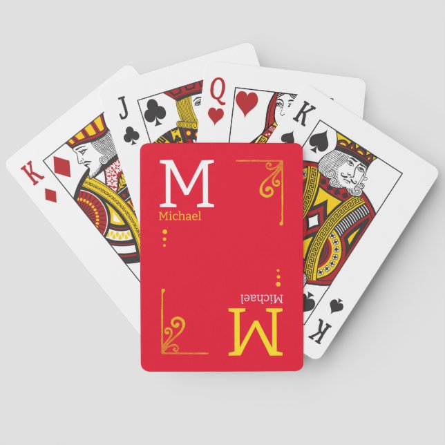 RED Stylish Player Initials & Name Personalised Playing Cards (Back)