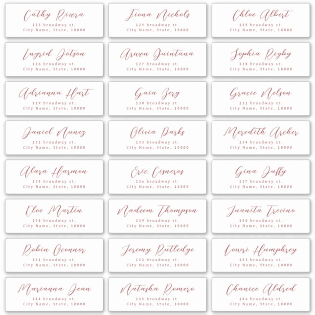 Red Stylish script wedding guest address label (Front)