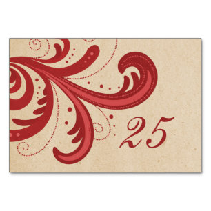 Red Stylish Swirls Table Card