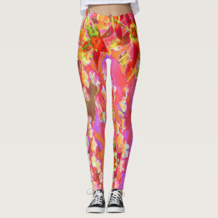 Red Succulent Sedum Flowers on Burnt Orange Leggings