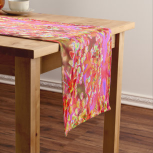 Red Succulent Sedum Flowers on Burnt Orange Short Table Runner