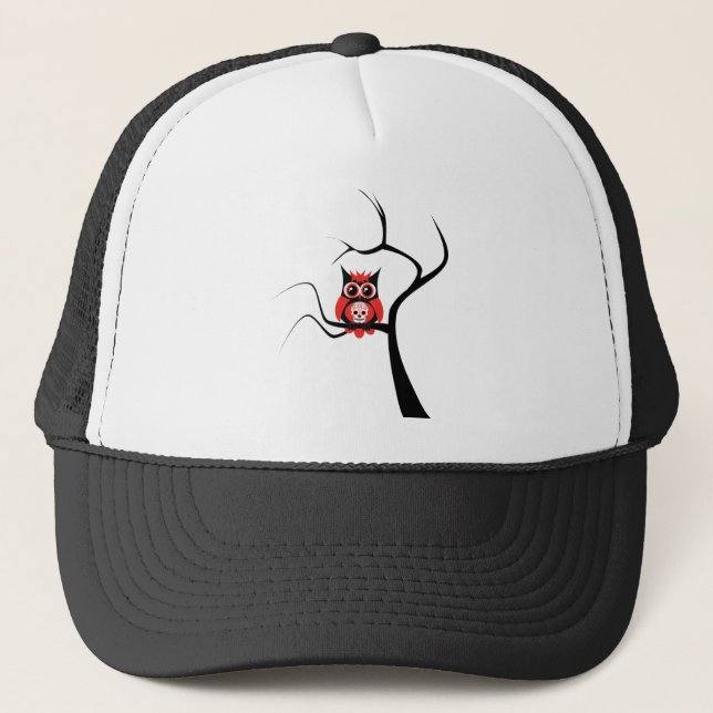 Red Sugar Skull Owl in Tree Hat (Front)