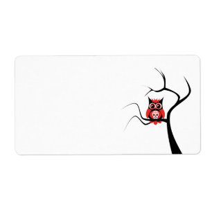 Red Sugar Skull Owl in Tree Label