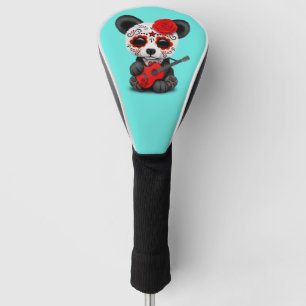 Red Sugar Skull Panda Playing Guitar Golf Head Cover