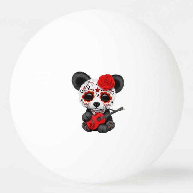 Red Sugar Skull Panda Playing Guitar Ping Pong Ball (Front)