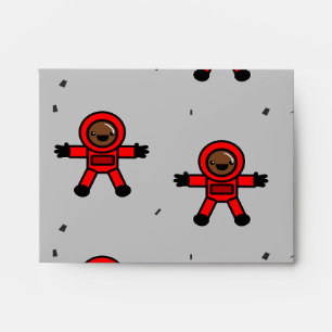 Red suit astronauts on grey envelope