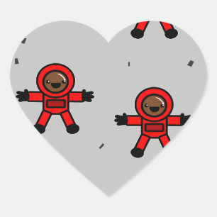 Red suit astronauts on grey heart sticker