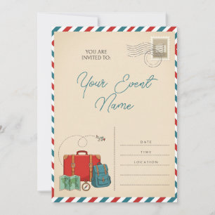 Red Suitcase Travel Airmail Postcard