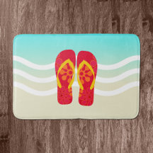 Red Summer Beach Flip Flops Bath Mat