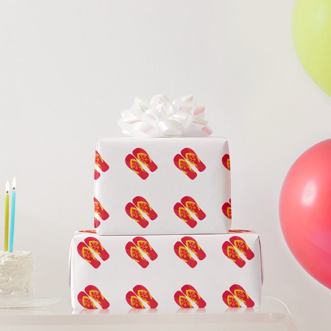 Red Summer Beach Party Flip Flops Wrapping Paper (Creator Uploaded)