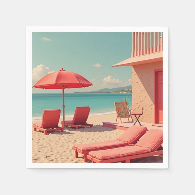 Red summer beach vibe napkin (Front)