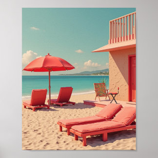 Red summer beach vibe poster