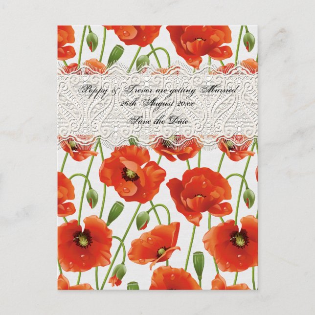Red Summer Poppy Announcement Postcard (Front)